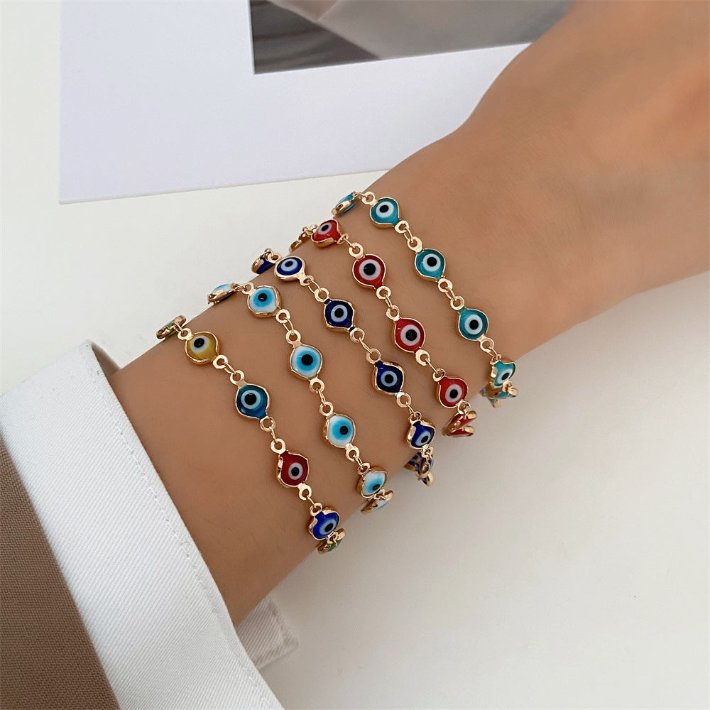 1PC Mazuer 1pc Vintage Elegant Minimalist Stainless Steel Navy Eyeball Tennis Bracelet, Gift For Women, Suitable For Date, Parties, Holiday, Daily Commute