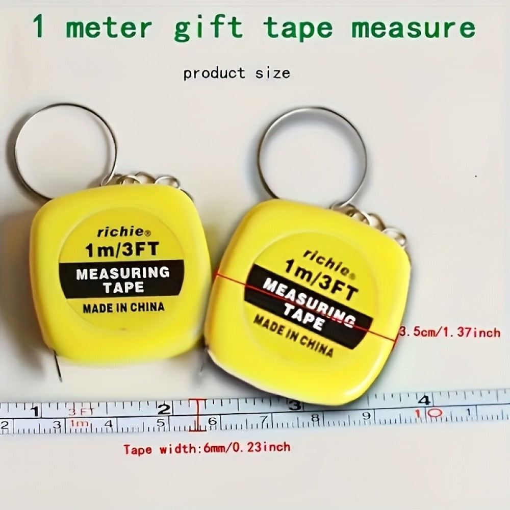 1PC Compact Stainless Steel Tape Measure Keychain, Multifunctional Pocket Ruler, 3.28 Feet / 1m Square Design, Yellow Body With Black Label, Lead-Free Measuring Tool With Metal Ring ( 3.5cm / 1.38inch )