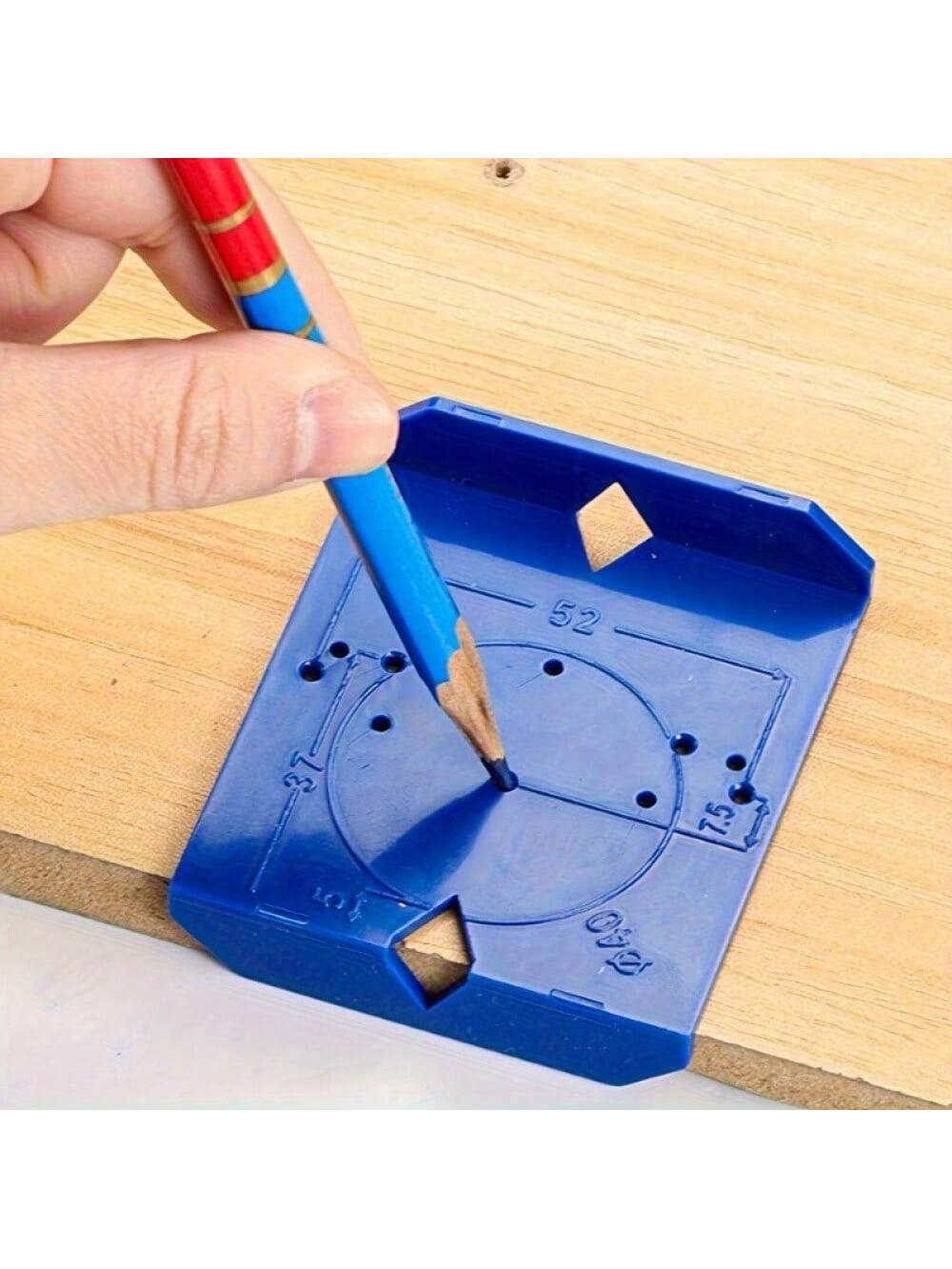 1pc Durable Plastic Cabinet Hinge Drilling Guide - Precision Woodworking Tool With 3.54" Accuracy, Blue Flush Mounting Template For Cabinet Door Installation, Adjustable Alignment & Easy-Use Design