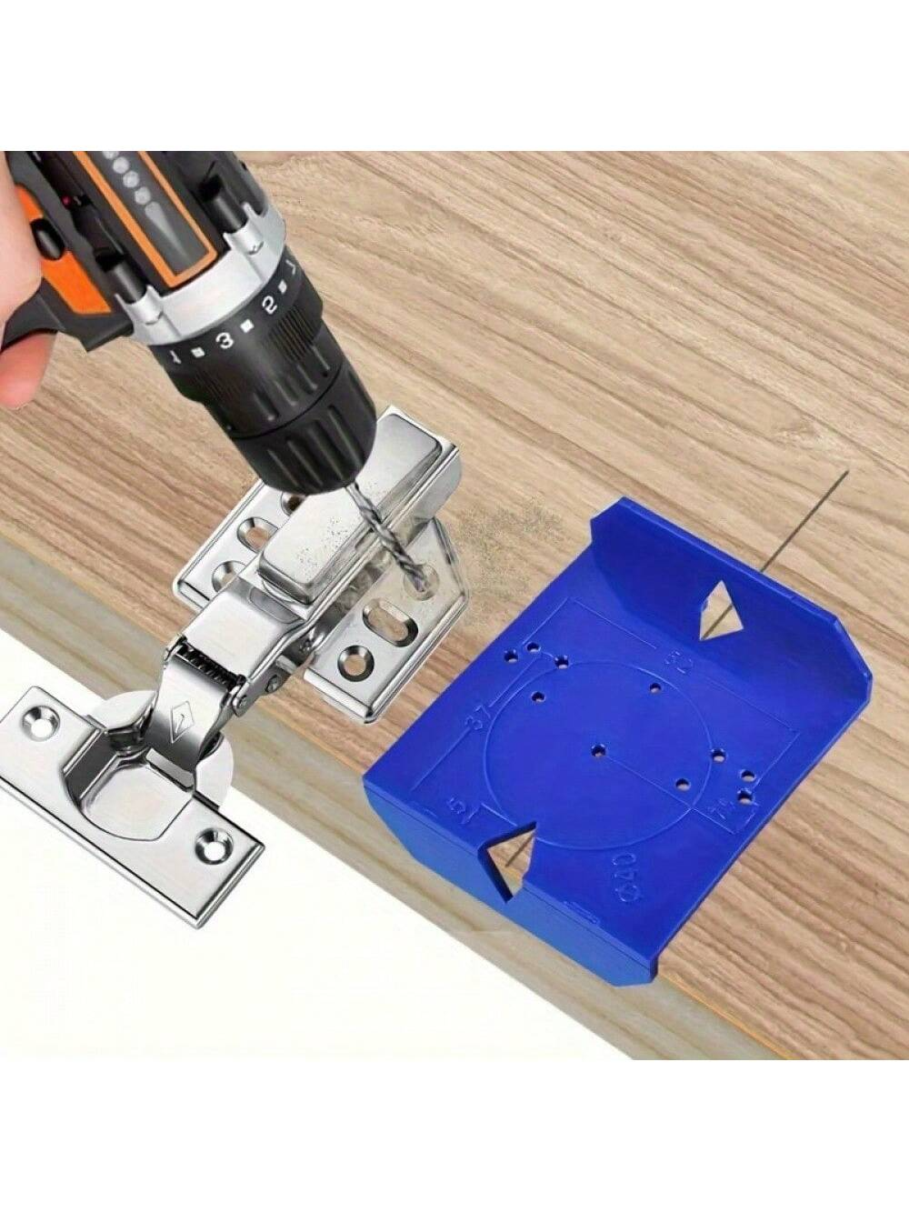 1pc Durable Plastic Cabinet Hinge Drilling Guide - Precision Woodworking Tool With 3.54" Accuracy, Blue Flush Mounting Template For Cabinet Door Installation, Adjustable Alignment & Easy-Use Design