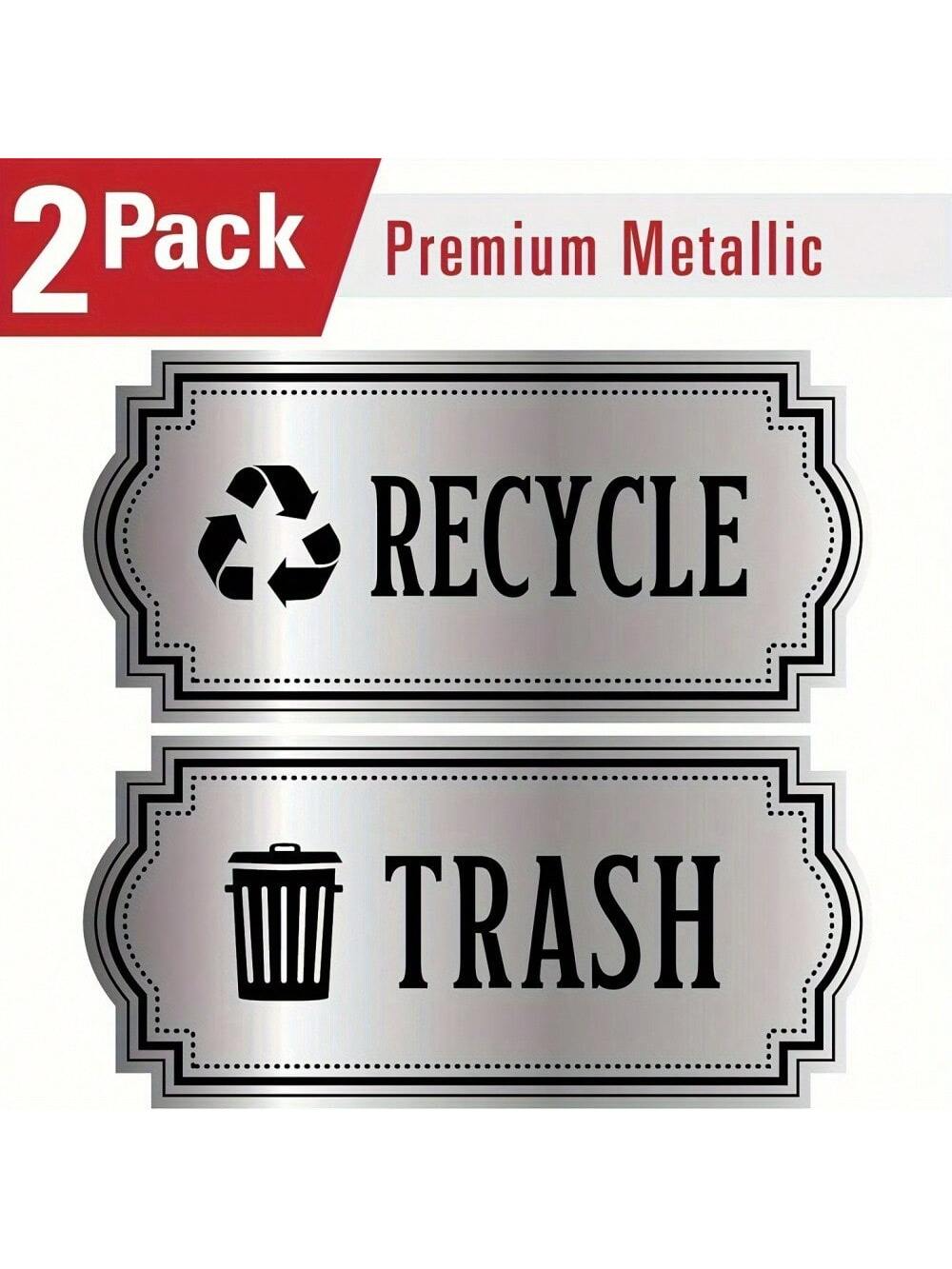 2pcs Recycle And Trash Bin Decal Stickers - Premium PE Material, Brushed Silver Vinyl - Easy To Apply, Waterproof & UV Resistant
