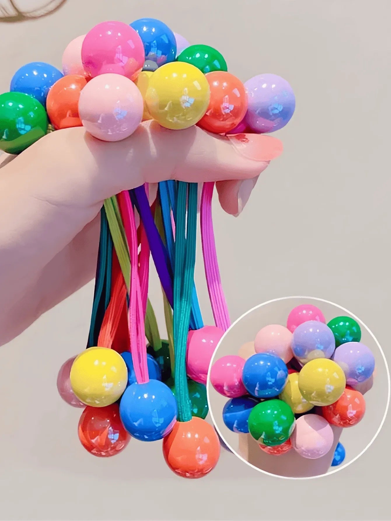 3PCS RANDOM COLOR Candy-Colored Ball Ornament Hair Accessories , Dual-Color Hair Bobbles, Non-Damaging Ponytail Holders, Ideal For Summer Wear ,Parties, And Special Occasions