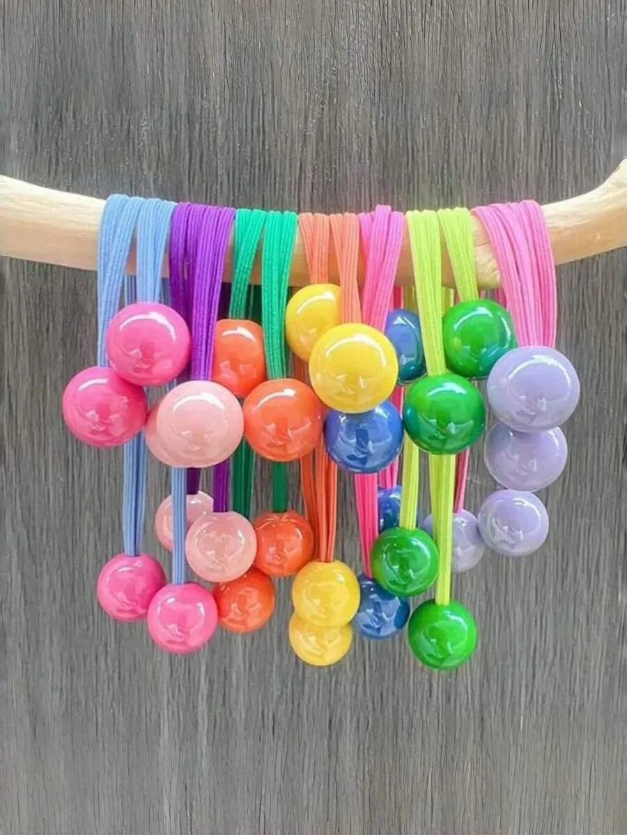 3PCS RANDOM COLOR Candy-Colored Ball Ornament Hair Accessories , Dual-Color Hair Bobbles, Non-Damaging Ponytail Holders, Ideal For Summer Wear ,Parties, And Special Occasions