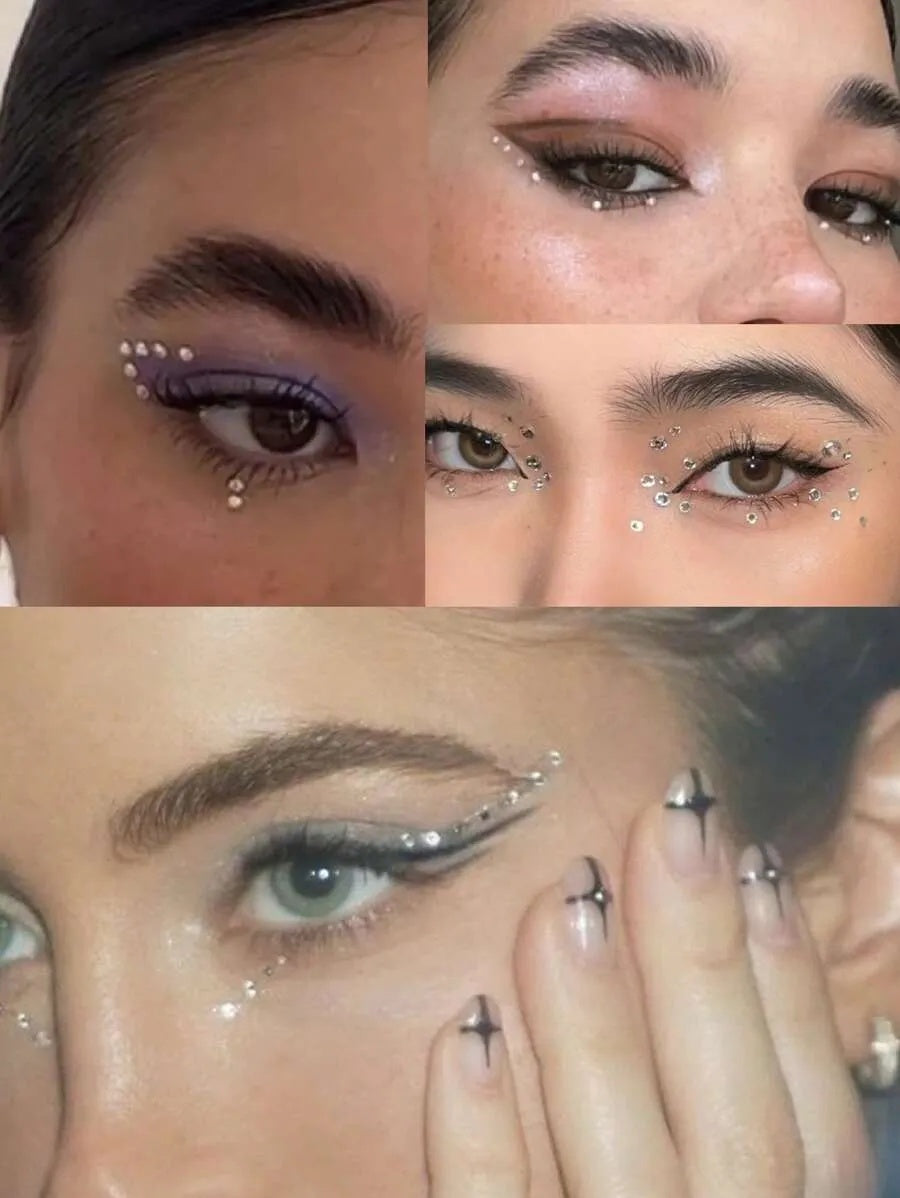 2pcs-PACK Multi-Size Faux Crystal Silver Rhinestone 3D Face Jewel Stickers, For Festival Party, Daily Use, DIY Music Festival Makeup, Can Be Applied To Hair, Eyes, Face, Body