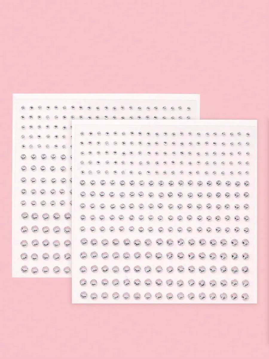 2pcs-PACK Multi-Size Faux Crystal Silver Rhinestone 3D Face Jewel Stickers, For Festival Party, Daily Use, DIY Music Festival Makeup, Can Be Applied To Hair, Eyes, Face, Body