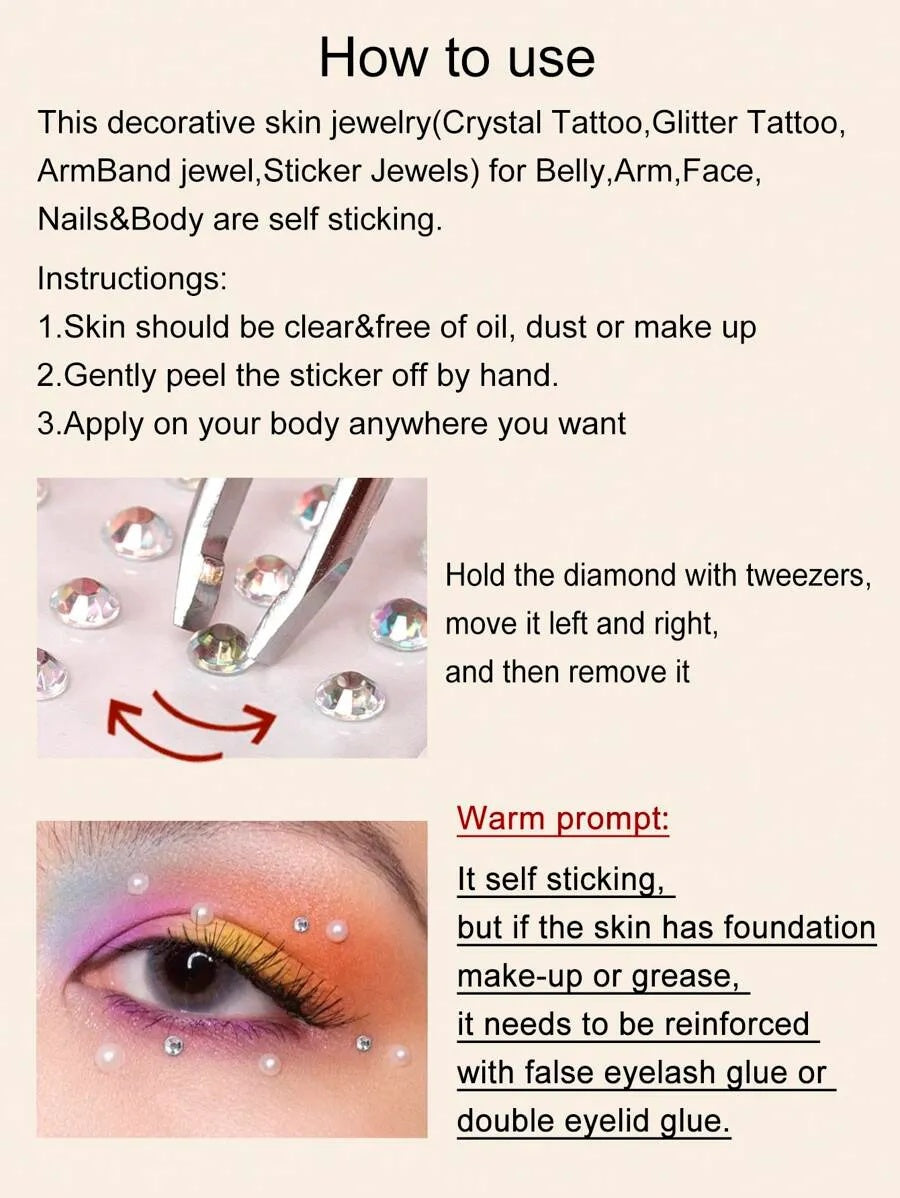 2pcs-PACK Multi-Size Faux Crystal Silver Rhinestone 3D Face Jewel Stickers, For Festival Party, Daily Use, DIY Music Festival Makeup, Can Be Applied To Hair, Eyes, Face, Body