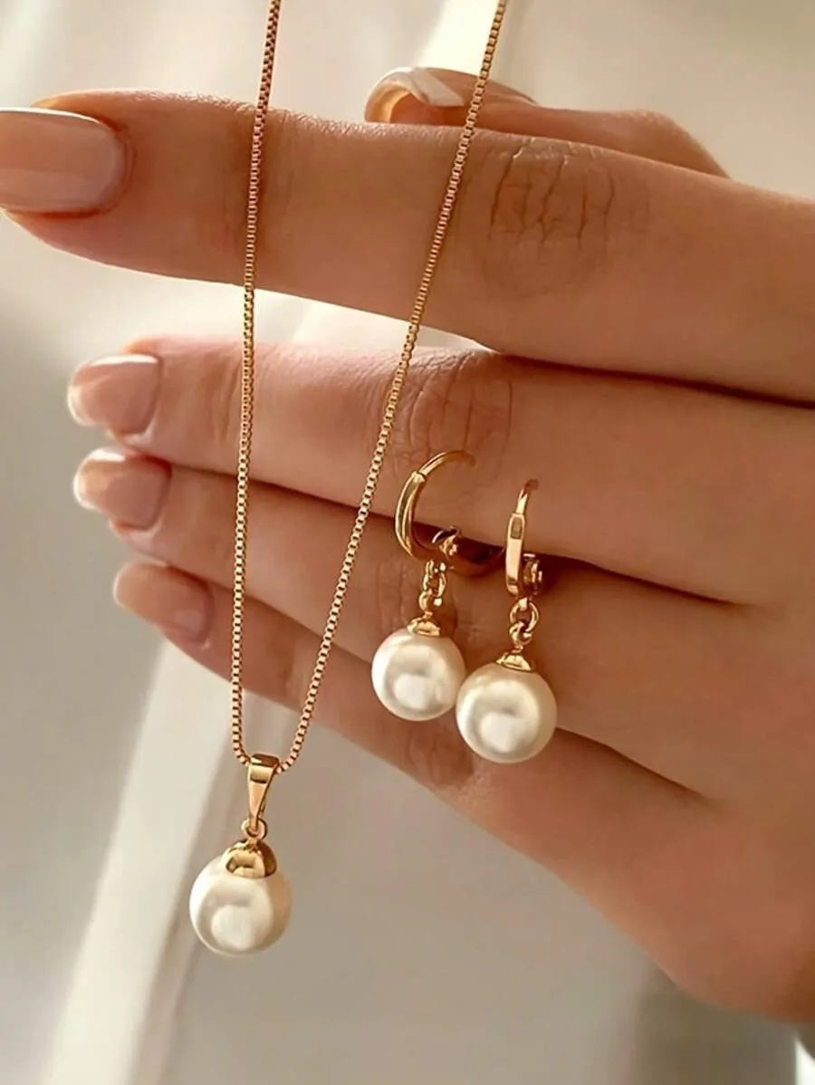1SET(3pcs) Elegant Artificial Pearl Jewelry Sets - Matching Necklaces, Earrings, And Rings, Suitable For Women, Perfect For Birthdays, Christmas, And Special Occasions