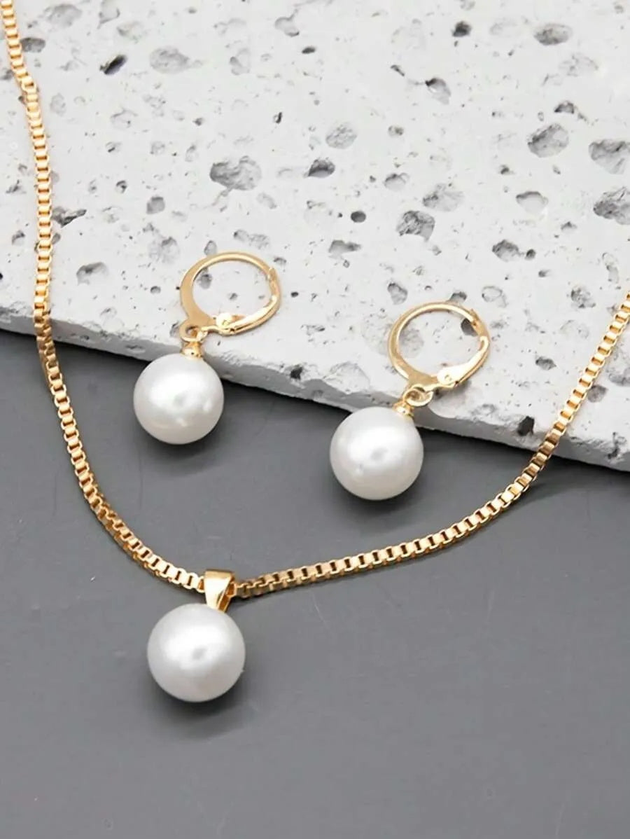 1SET(3pcs) Elegant Artificial Pearl Jewelry Sets - Matching Necklaces, Earrings, And Rings, Suitable For Women, Perfect For Birthdays, Christmas, And Special Occasions