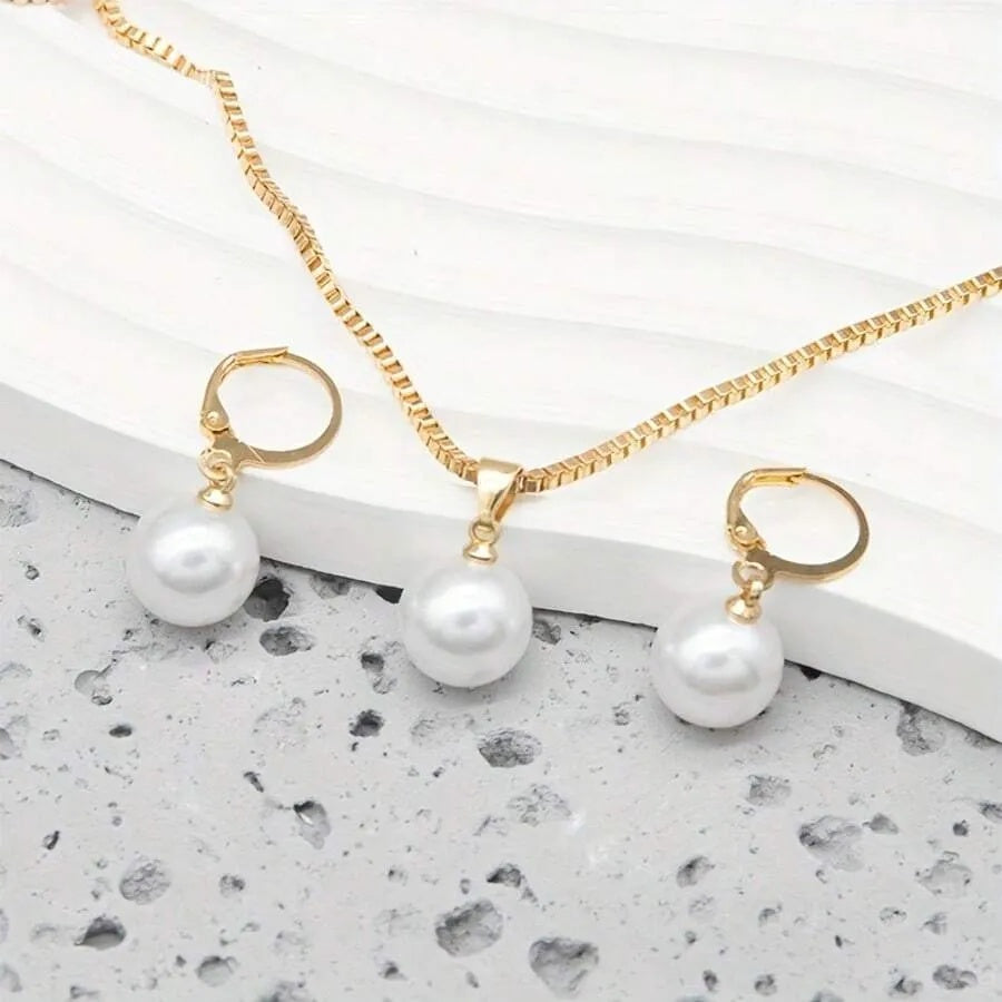 1SET(3pcs) Elegant Artificial Pearl Jewelry Sets - Matching Necklaces, Earrings, And Rings, Suitable For Women, Perfect For Birthdays, Christmas, And Special Occasions