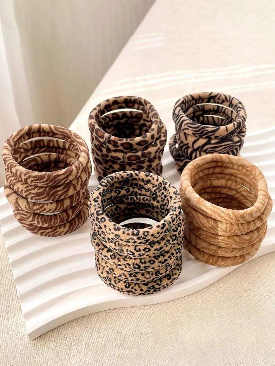 5PCS RANDOM COLOR Women All-Match Leopard Print Elastic Hair Ties, High Stretchy No-Damage Scrunchies, Fashion Versatile Elegant Minimalist Hair Accessories For Daily, Casual, Party, Work, Travel, Washing Face, Makeup