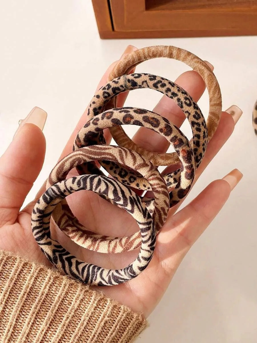 5PCS RANDOM COLOR Women All-Match Leopard Print Elastic Hair Ties, High Stretchy No-Damage Scrunchies, Fashion Versatile Elegant Minimalist Hair Accessories For Daily, Casual, Party, Work, Travel, Washing Face, Makeup