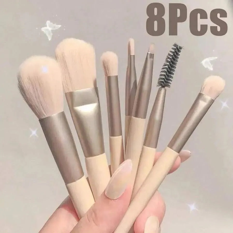 8pcs/1pack Mini Multipurpose Makeup Brush Set, Professional Makeup Tools Kit For Blush, Highlighter, Eyeshadow, Powder, Concealer & Eyebrow Pencil, Ideal Gift For Beginners Portable And Practical
