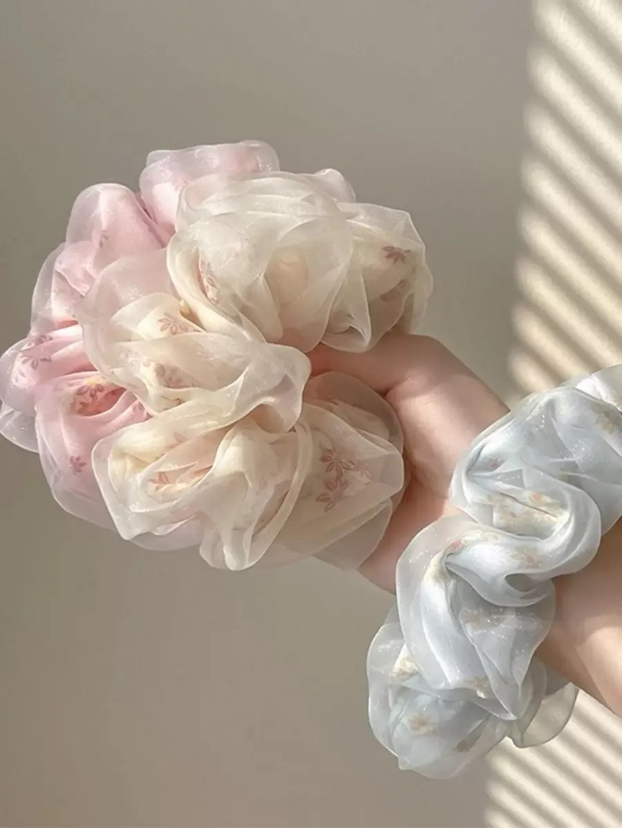 1PC RANDOM COLOR Floral Scrunchies, Oversized Hair Ties, Elegant Hair Accessories, Back To School
