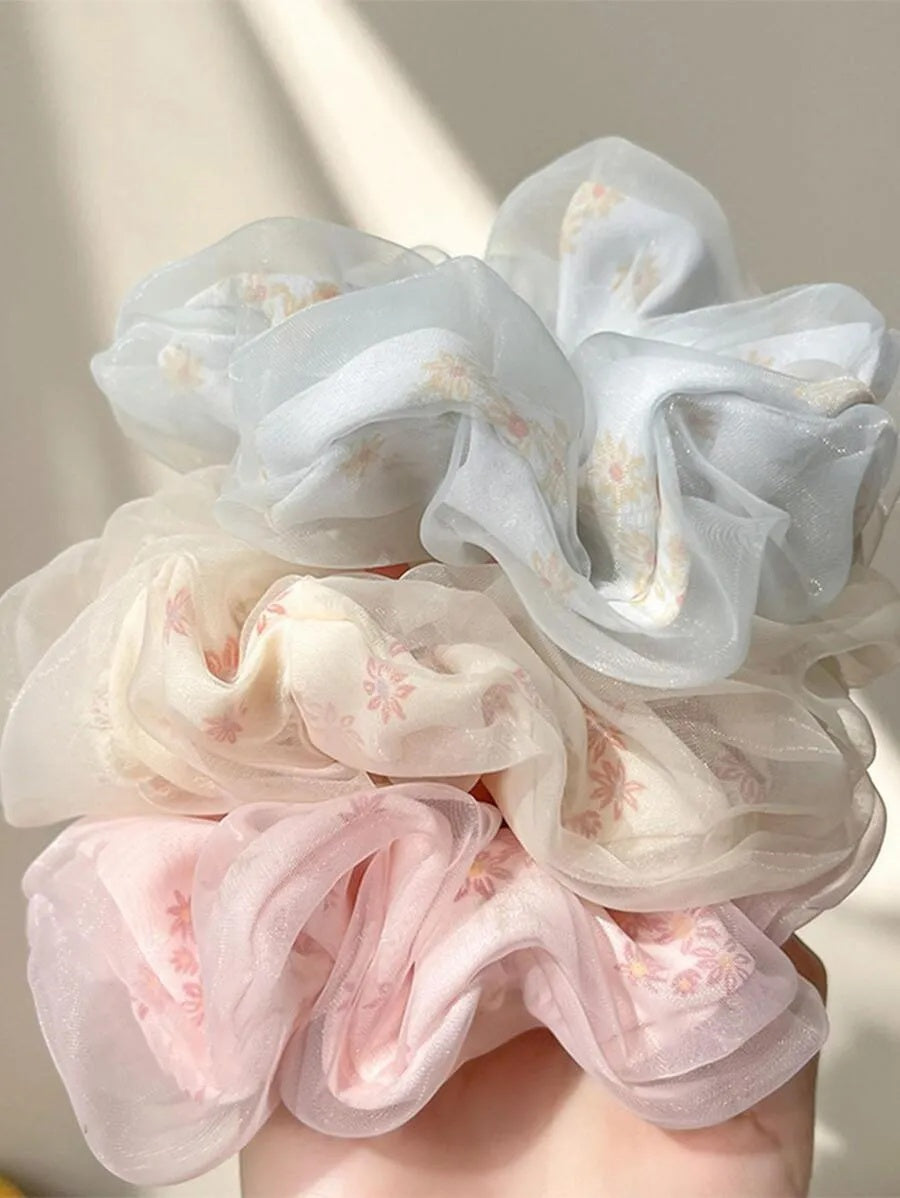 1PC RANDOM COLOR Floral Scrunchies, Oversized Hair Ties, Elegant Hair Accessories, Back To School