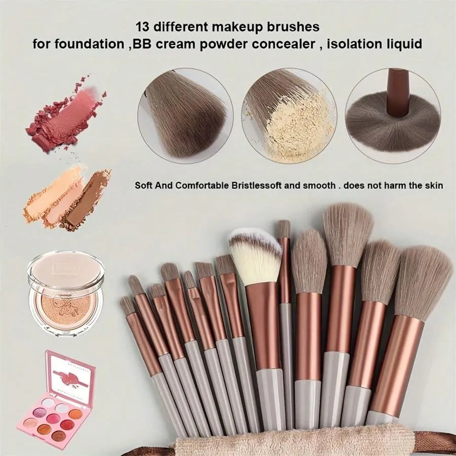 13PCS/1PACK Christmas Limited Edition Premium 13 Soft Makeup Brushes Set With Perfect Soft Pouch - Premium Makeup Tools, Made Of High Quality Fibers, Girly Fashion Items, Christmas Gifts - Women'S Gifts