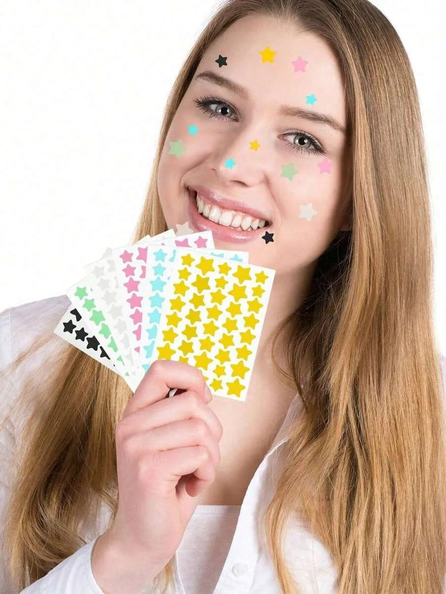 6PCS Face Stickers, Holiday Party Stickers Star Decorative Stickers, Halloween Five-Pointed Star Stickers, Colorful Decorative Stickers, For Decoration Only (Not For Makeup), Easy To Use, Makeup And Decorative Accessories, Suitable For Parties, Gatheri