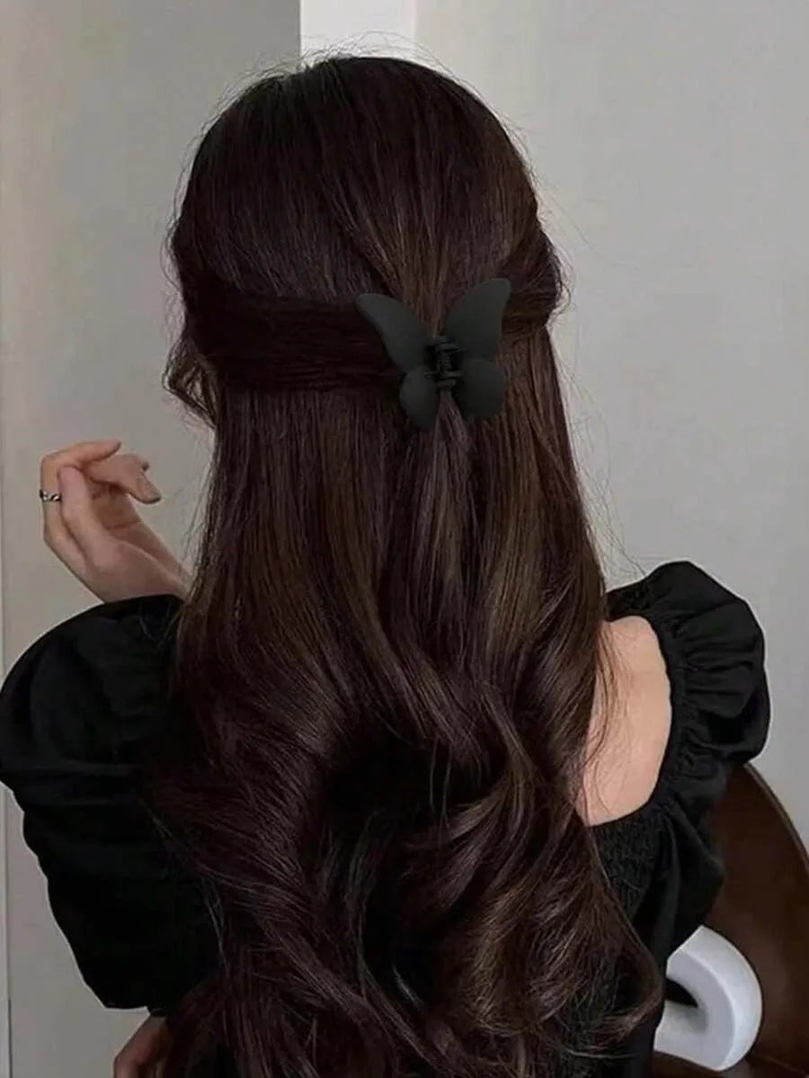 1pc RANDOM COLOR Black/White/Brown Butterfly Shaped Lightweight Plastic Hair Clip, Fashionable And Versatile Cute Minimalist Design Hair Claw Accessory, Suitable For Daily Wear, Party, Commute, Vacation, Face Washing, Showering