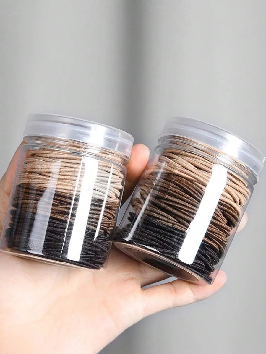 100pcs Women's All-Match Minimalist Hair Ties In Chic Black/Brown/Beige Canisters, Elastic, Fashionable, Versatile, Elegant, Simple Colored Hairbands For Daily Wear, Casual Parties, Work, Vacation, Ponytails, Buns