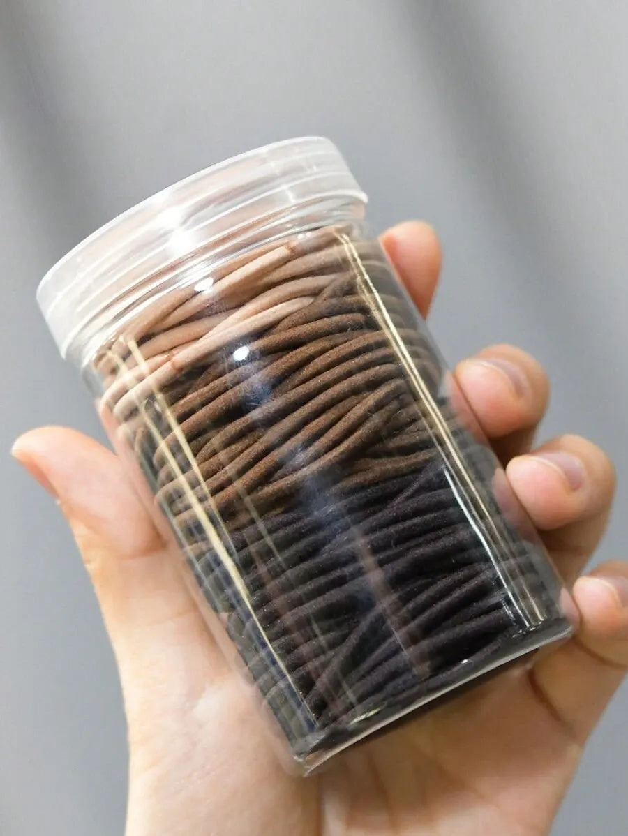 100pcs Women's All-Match Minimalist Hair Ties In Chic Black/Brown/Beige Canisters, Elastic, Fashionable, Versatile, Elegant, Simple Colored Hairbands For Daily Wear, Casual Parties, Work, Vacation, Ponytails, Buns
