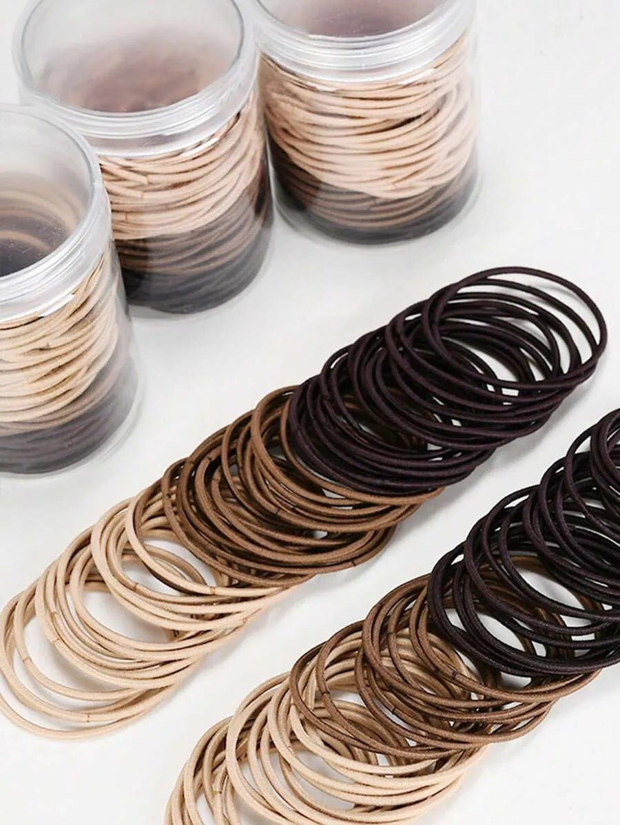 100pcs Women's All-Match Minimalist Hair Ties In Chic Black/Brown/Beige Canisters, Elastic, Fashionable, Versatile, Elegant, Simple Colored Hairbands For Daily Wear, Casual Parties, Work, Vacation, Ponytails, Buns