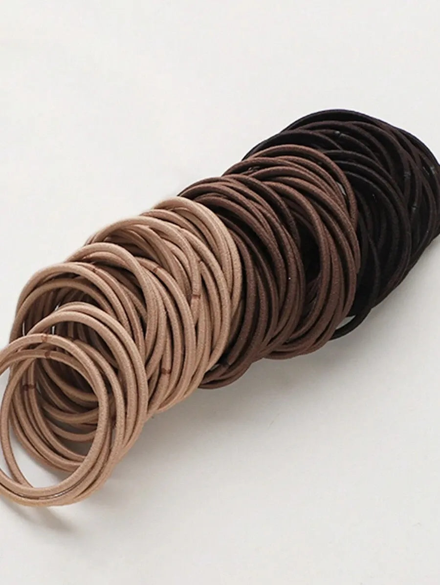 100pcs Women's All-Match Minimalist Hair Ties In Chic Black/Brown/Beige Canisters, Elastic, Fashionable, Versatile, Elegant, Simple Colored Hairbands For Daily Wear, Casual Parties, Work, Vacation, Ponytails, Buns