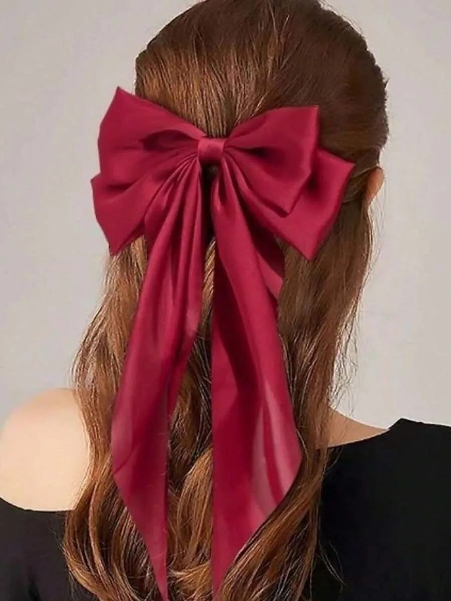 1PC Women's Red Satin Silk Large Bow Hair Clips, Fashion Versatile High-End Elegant Simple Solid Color Hair Accessories, Suitable For Daily Outing, Casual, Party, Commuting, Vacation, Hair Bun,