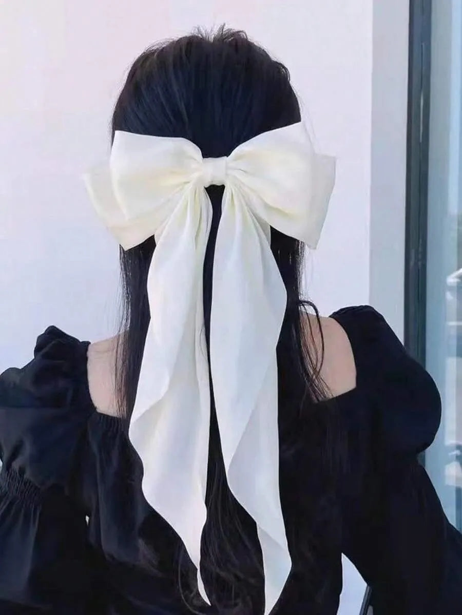 1PC Women's Red Satin Silk Large Bow Hair Clips, Fashion Versatile High-End Elegant Simple Solid Color Hair Accessories, Suitable For Daily Outing, Casual, Party, Commuting, Vacation, Hair Bun,