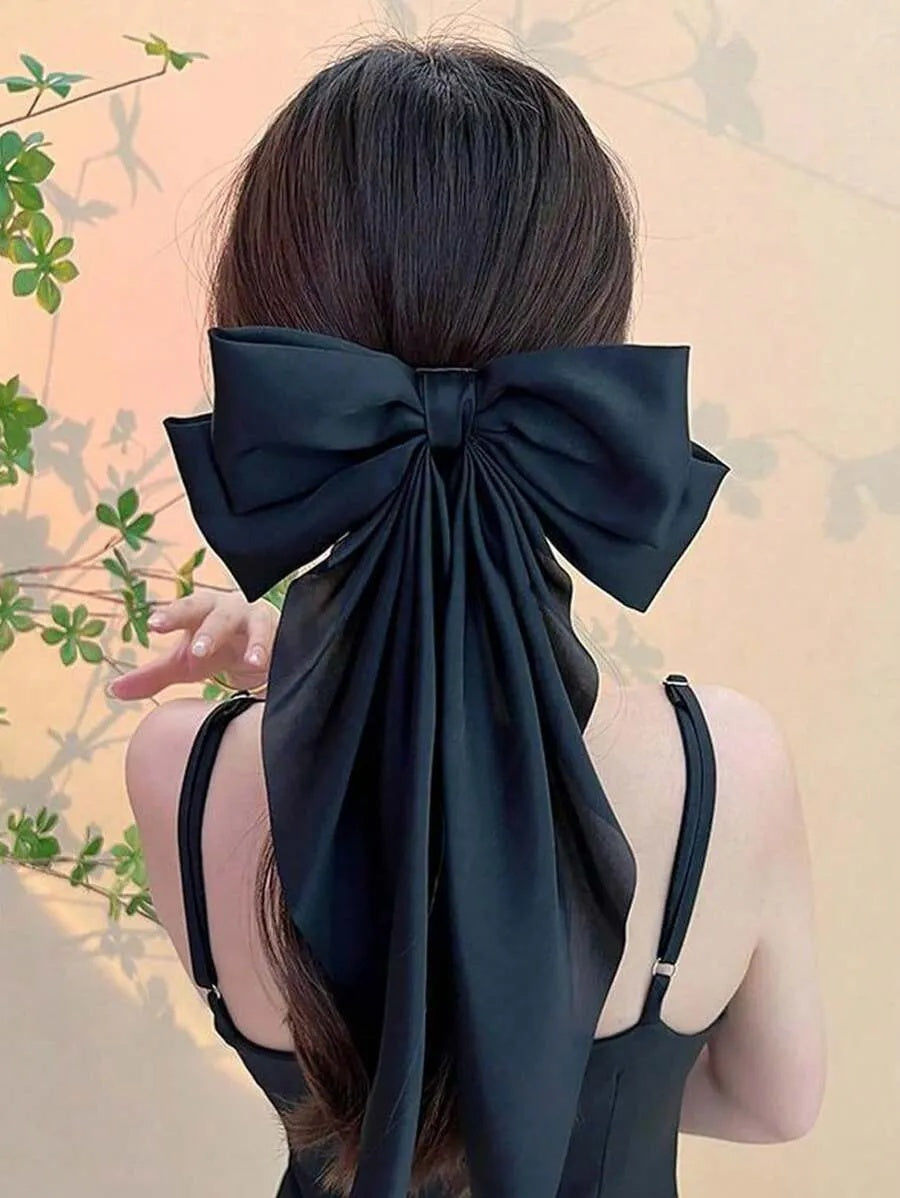 1PC Women's Red Satin Silk Large Bow Hair Clips, Fashion Versatile High-End Elegant Simple Solid Color Hair Accessories, Suitable For Daily Outing, Casual, Party, Commuting, Vacation, Hair Bun,