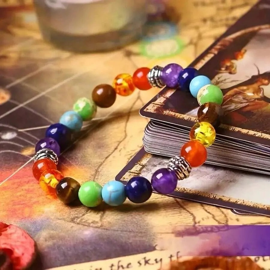 1PC Chakra Healing Energy Bracelet, Yoga Balance Bead Bracelet With Volcanic Turquoise, Jewelry Gift For Party