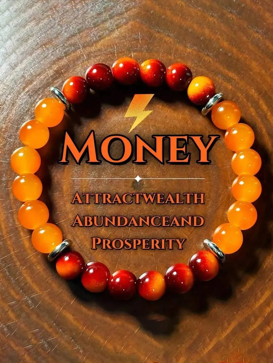 1PC Prosperity And Good Luck Stretch Bracelet - 8mm Orange Quartz With Red Gradient, Wealth Gemstone Perfect Gift For Any Occasion
