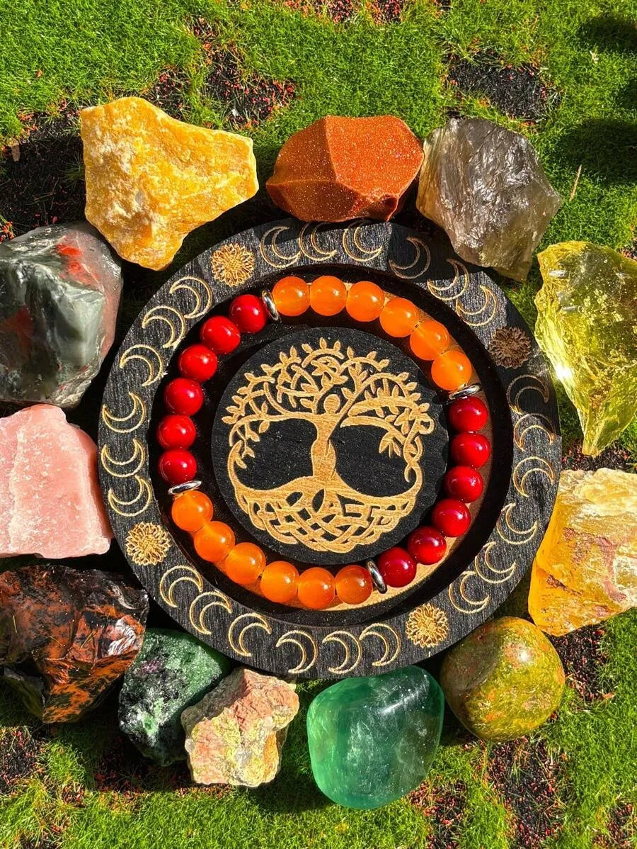 1PC Prosperity And Good Luck Stretch Bracelet - 8mm Orange Quartz With Red Gradient, Wealth Gemstone Perfect Gift For Any Occasion