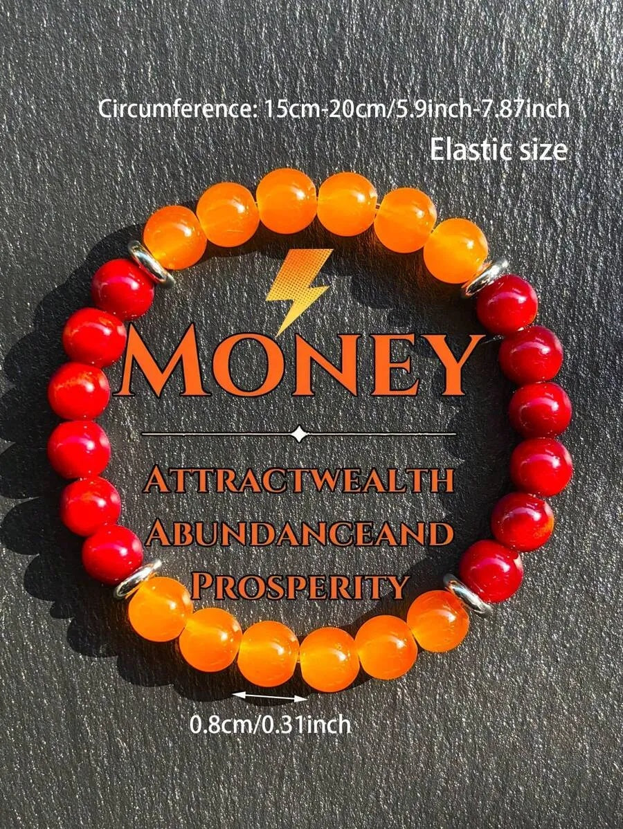 1PC Prosperity And Good Luck Stretch Bracelet - 8mm Orange Quartz With Red Gradient, Wealth Gemstone Perfect Gift For Any Occasion