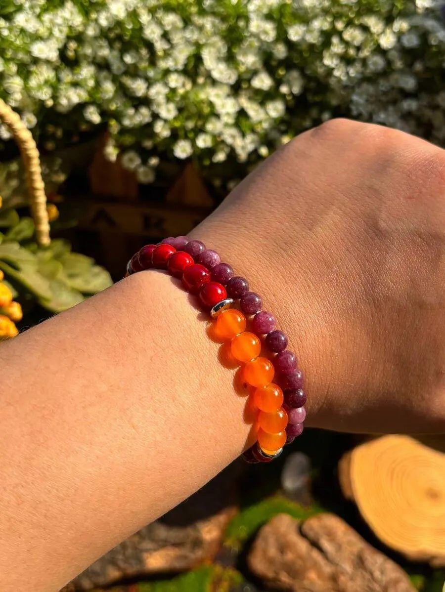 1PC Prosperity And Good Luck Stretch Bracelet - 8mm Orange Quartz With Red Gradient, Wealth Gemstone Perfect Gift For Any Occasion