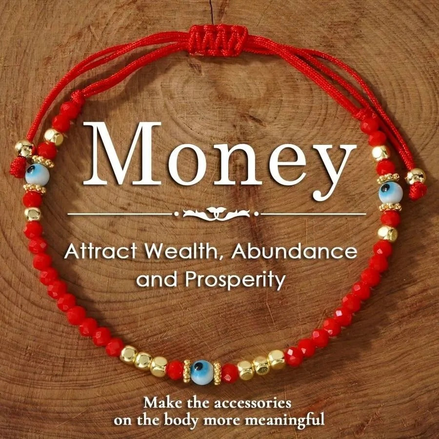 1PC Red Crystal Beaded Bracelet With Gold Accents And Blue Evil Eye - Attracts Wealth, Ideal Gift For Friends And Family, Elegant Vintage Style, All Season Charm