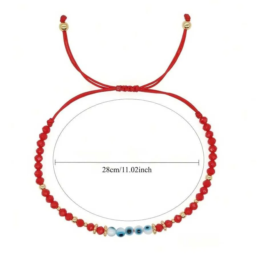 1PC Red Crystal Beaded Bracelet With Gold Accents And Blue Evil Eye - Attracts Wealth, Ideal Gift For Friends And Family, Elegant Vintage Style, All Season Charm