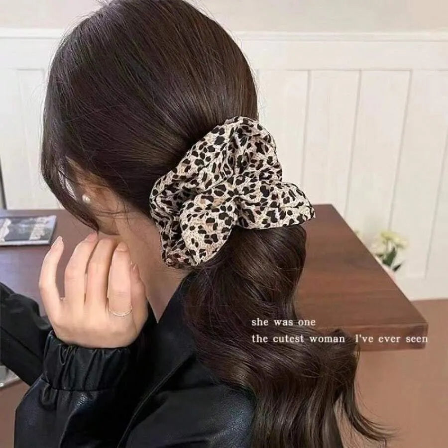 1PC Leopard Print Headband Set, Silk Headband, High Elastic Hair Ring, Hair Care, No Harm, Fluffy Low Ponytail Clip, Suitable For Girls, Over 14 Years Old, Birthday Gift