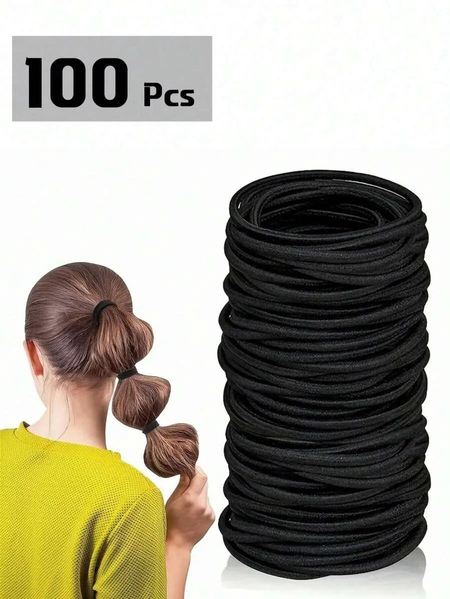 100PCS High Elasticity Basic Black Hair Ties, Hair Accessories, Hairbands Scrunchies Ponytail Holders, Hair Styling Tools
