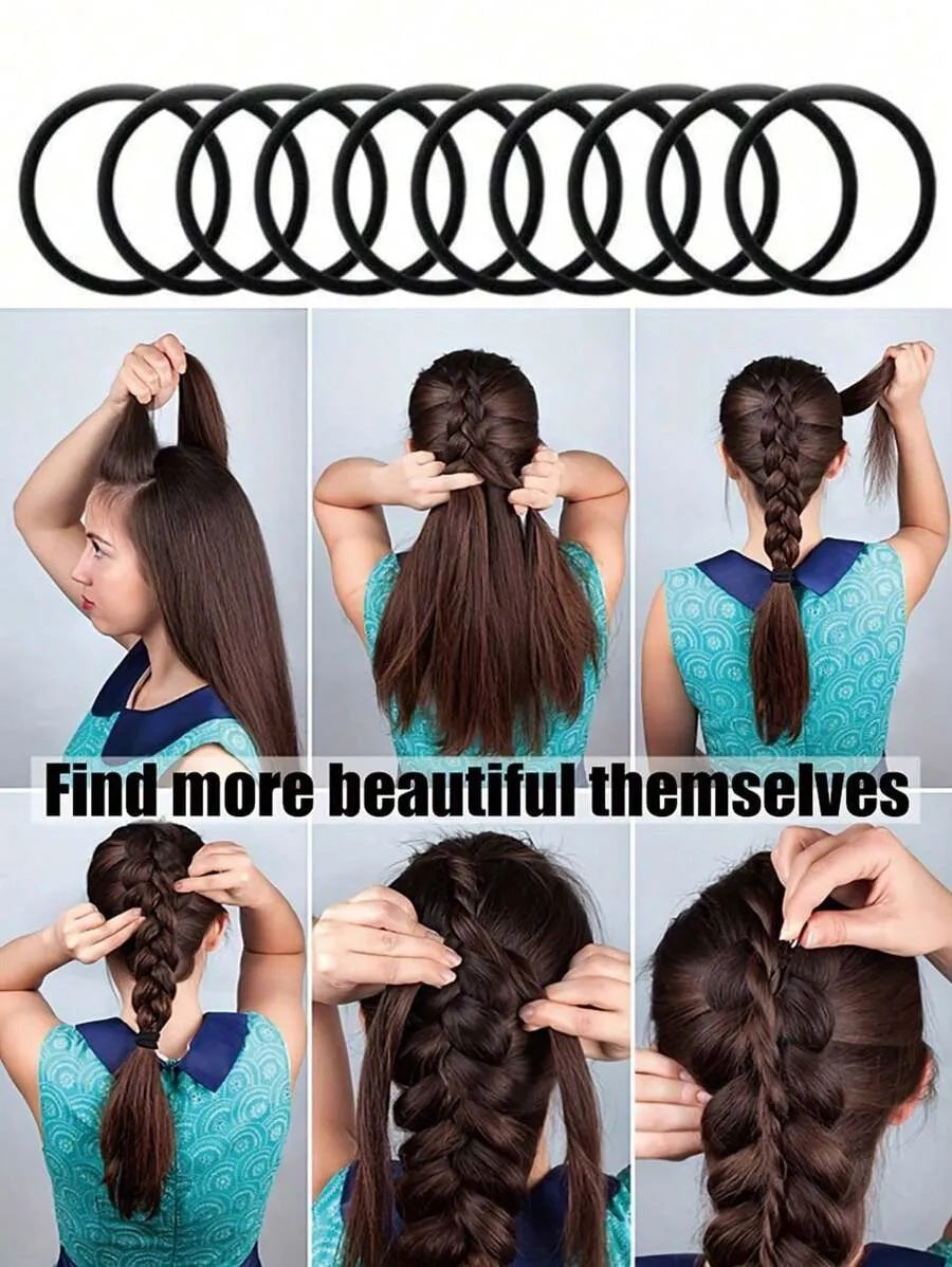 100PCS High Elasticity Basic Black Hair Ties, Hair Accessories, Hairbands Scrunchies Ponytail Holders, Hair Styling Tools
