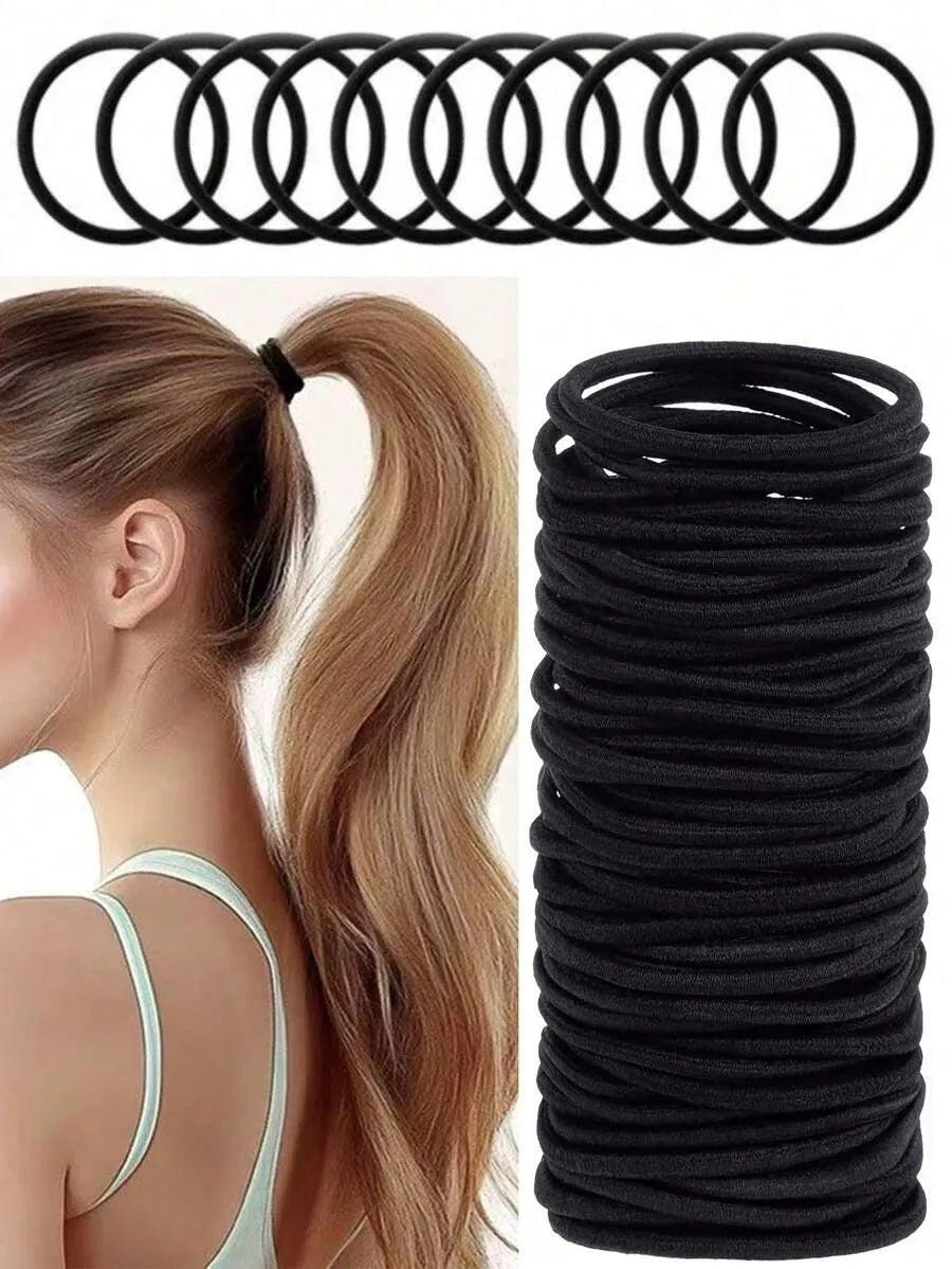 100PCS High Elasticity Basic Black Hair Ties, Hair Accessories, Hairbands Scrunchies Ponytail Holders, Hair Styling Tools