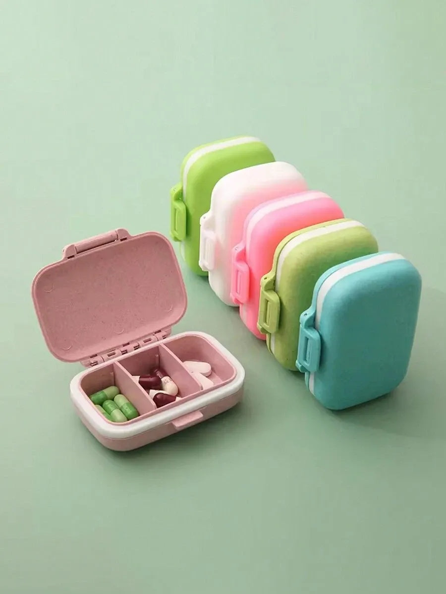 1PC RANDOM COLOR Mini Portable Pill Organizer Box - 3 Compartment Pill Box Tablet Storage Container, Weekly Pill Box, Medication Dispenser