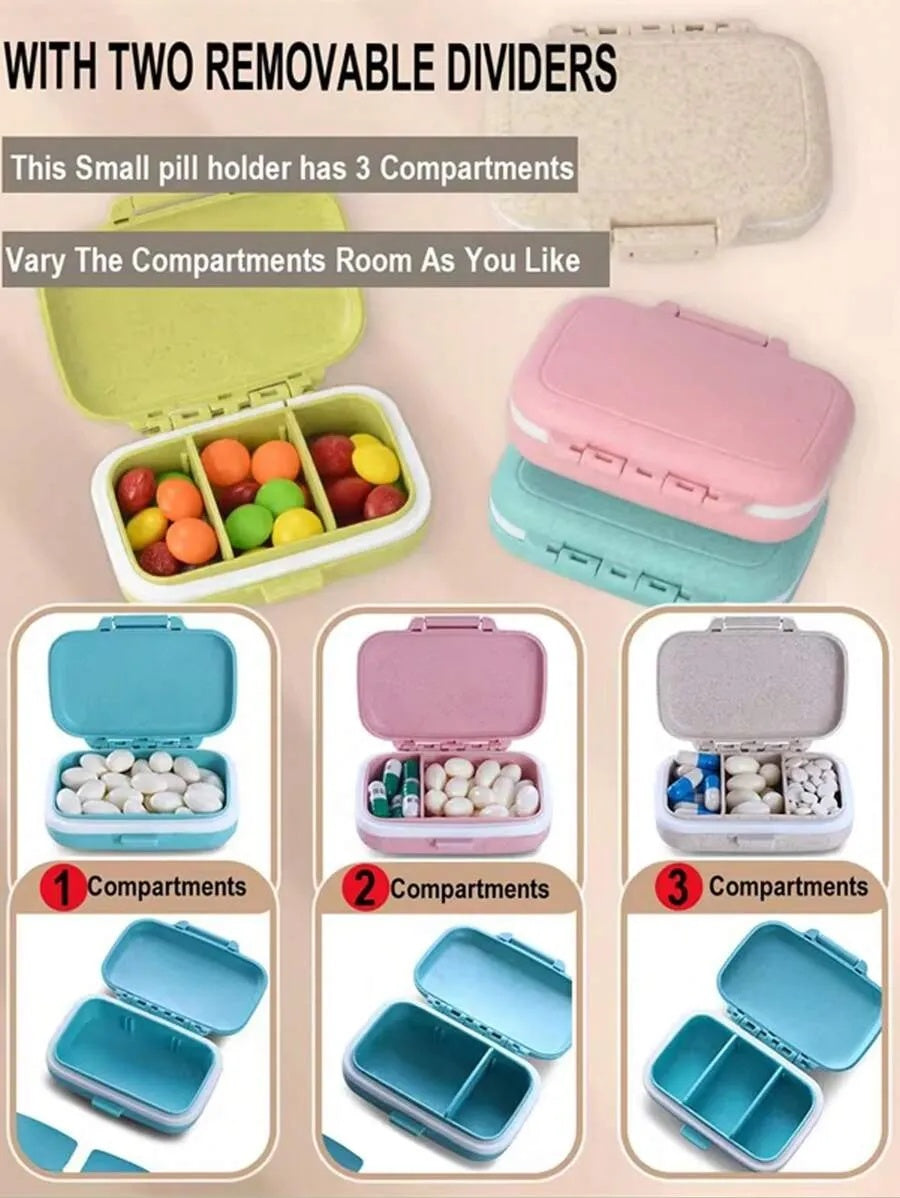 1PC RANDOM COLOR Mini Portable Pill Organizer Box - 3 Compartment Pill Box Tablet Storage Container, Weekly Pill Box, Medication Dispenser