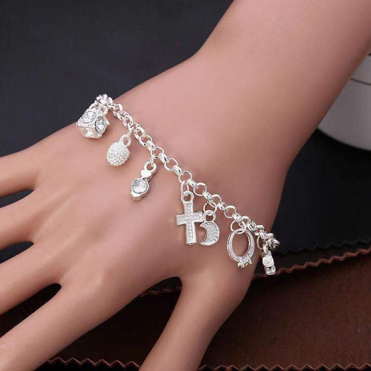 1PC Fashion  Women's Silver Bracelet Set 13 Pieces Pendant Bracelet Women's Gift Bracelet And Jewelry, Exquisite Accessories