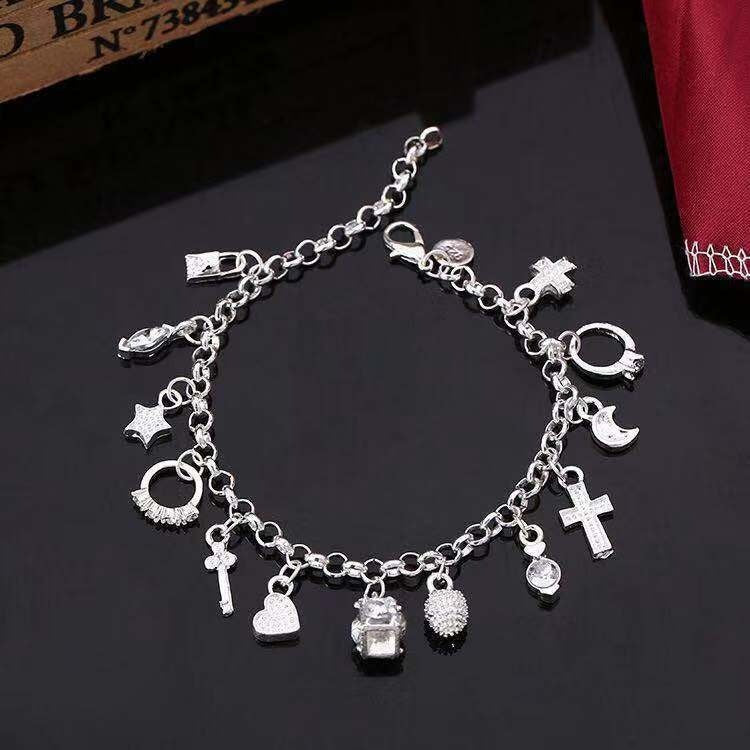 1PC Fashion  Women's Silver Bracelet Set 13 Pieces Pendant Bracelet Women's Gift Bracelet And Jewelry, Exquisite Accessories