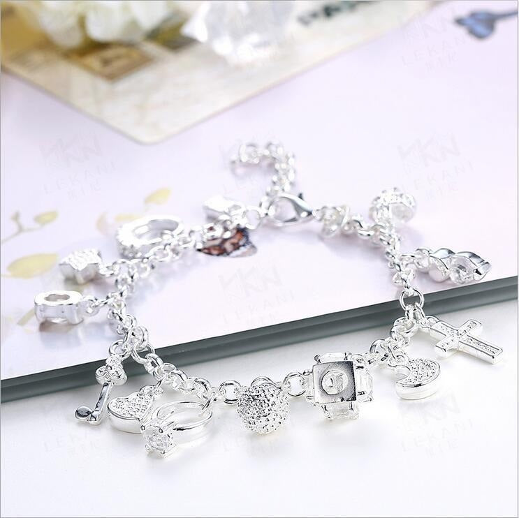 1PC Fashion  Women's Silver Bracelet Set 13 Pieces Pendant Bracelet Women's Gift Bracelet And Jewelry, Exquisite Accessories