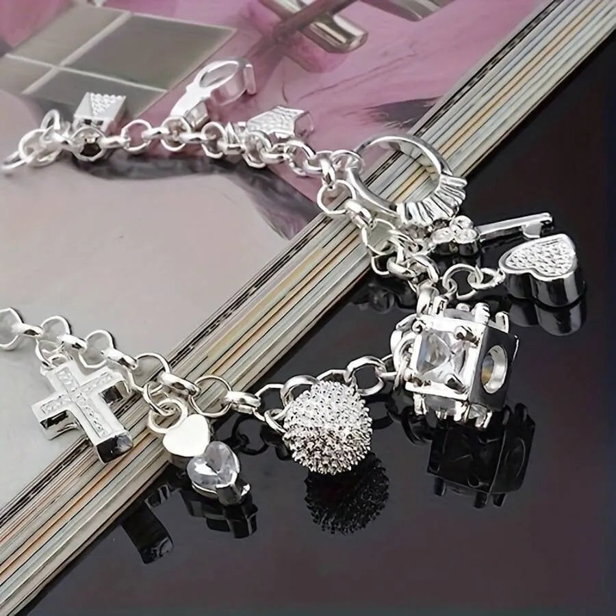 1PC Fashion  Women's Silver Bracelet Set 13 Pieces Pendant Bracelet Women's Gift Bracelet And Jewelry, Exquisite Accessories