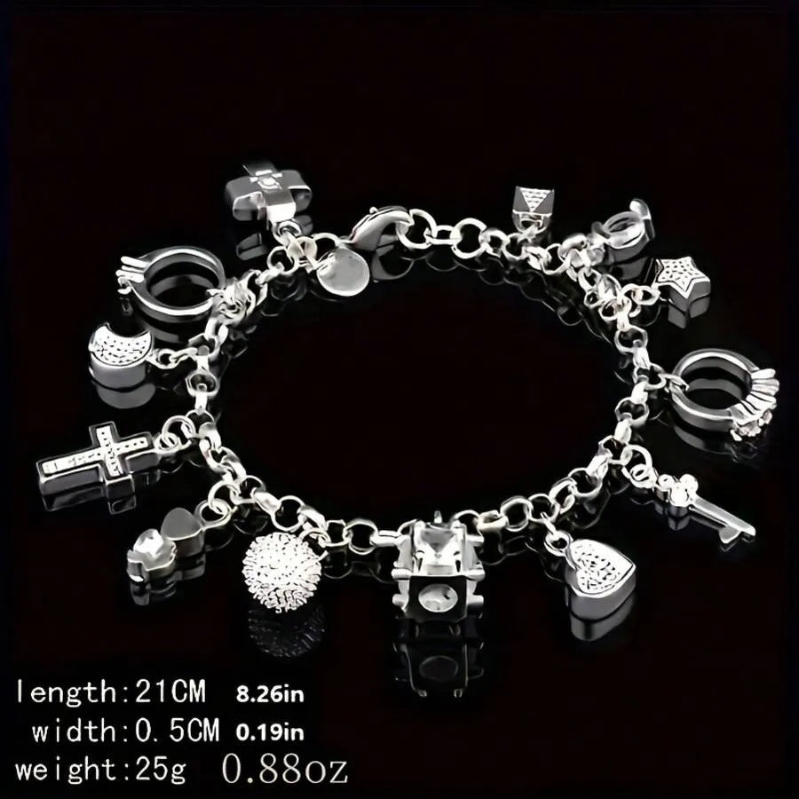 1PC Fashion  Women's Silver Bracelet Set 13 Pieces Pendant Bracelet Women's Gift Bracelet And Jewelry, Exquisite Accessories