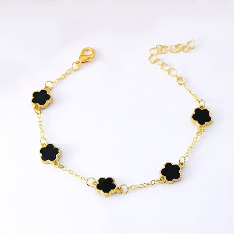 4PCS(1 SET) Five-Leaf Grass Jewelry Set Ladies Retro Style Drop Oil Lucky Flower Necklace Bracelet Bracelet Earrings Jewelry Valentine's Day Gift Valentines