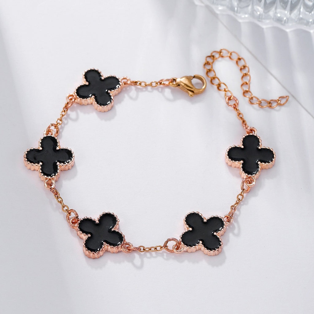 4PCS(1 SET) Five-Leaf Grass Jewelry Set Ladies Retro Style Drop Oil Lucky Flower Necklace Bracelet Bracelet Earrings Jewelry Valentine's Day Gift Valentines
