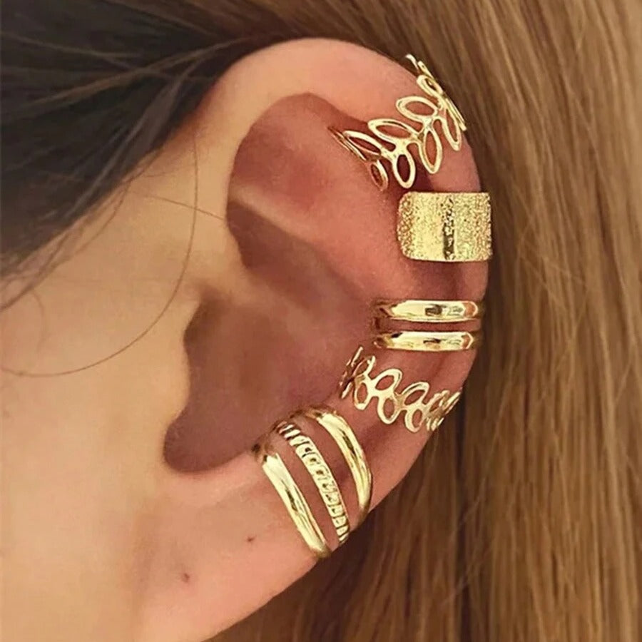 5pcs(1 SET) Vintage Fashion Accessories Adjustable Clip-On Earrings Set For Non-Pierced Cartilage Earrings, Suitable For Girls