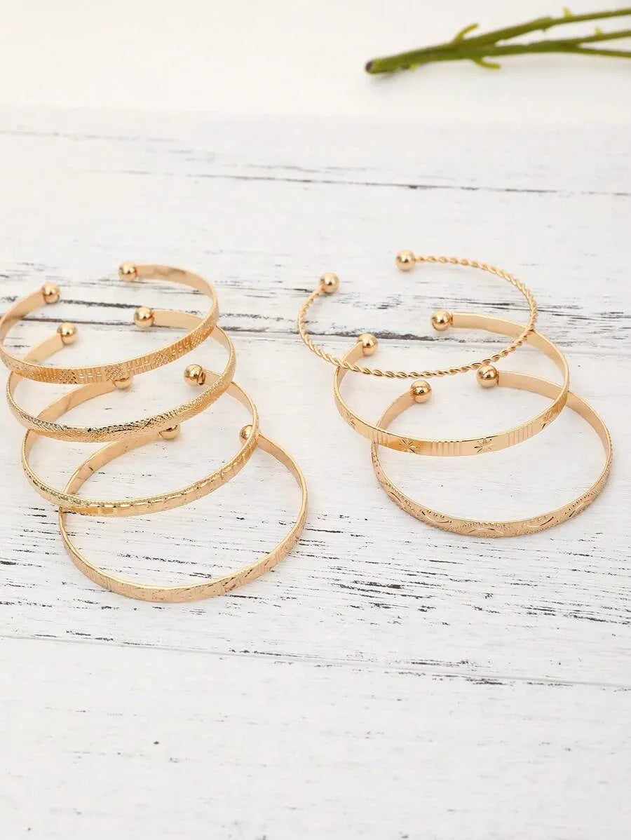 7pcs/Set European And American Style Bangle Set With Hammered, Arrow, Floral, Exaggerated Hexagram Design, Twist Open Bracelets Jewelry Gifts